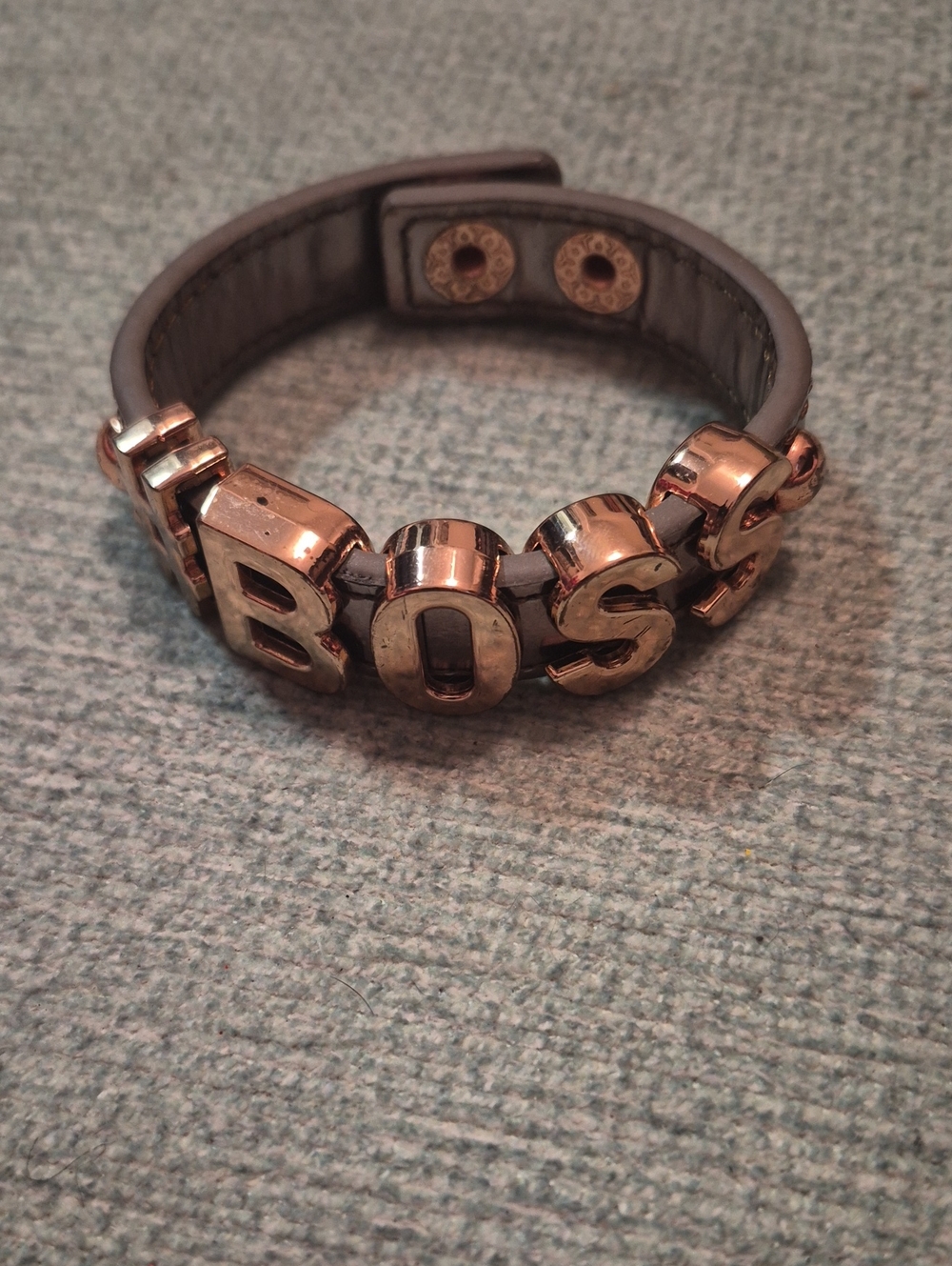 #BOSS Lettered Leather Bracelet with Rose Gold Accents